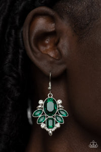 Glitzy Go-Getter - Green Emerald Cut Rhinestone Earrings