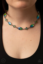 Load image into Gallery viewer, Prismatic Reinforcements - Iridescent Green Cut Rhinestone Necklace
