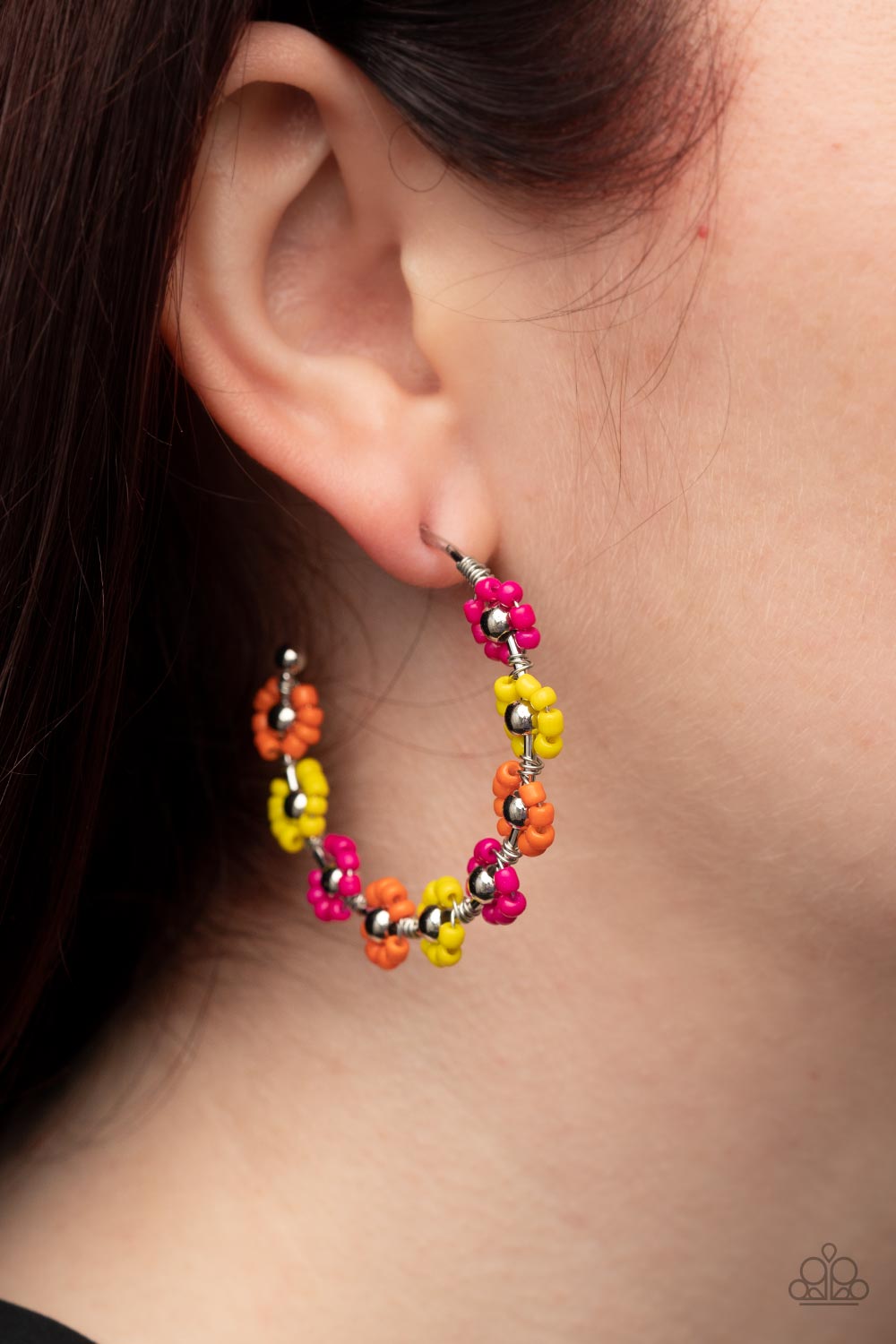 Seed Bead Flower Hoop Earrings