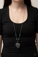 Load image into Gallery viewer, Doting Devotion - Mykonos Blue Filigree Heart Pendant Necklace
