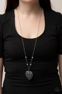 Doting Devotion - Mykonos Blue Filigree Heart Pendant Necklace