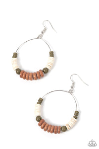 Earthy Esteem - Brown, Green & White Disc Hoop Earrings