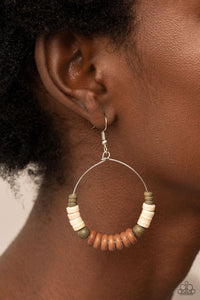 Earthy Esteem - Brown, Green & White Disc Hoop Earrings