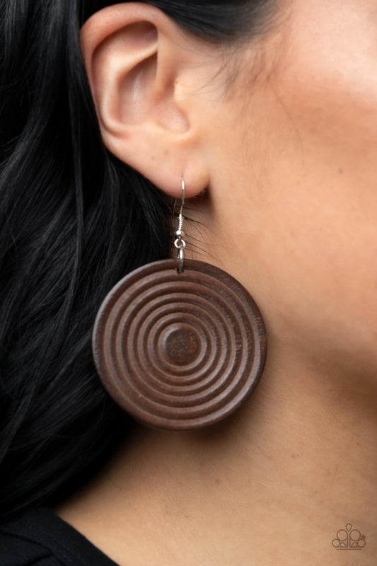 Caribbean Cymbal - Brown Wooden Disk Earrings