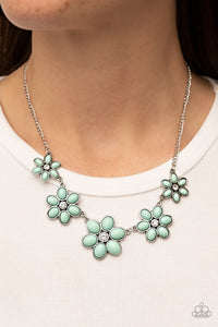 Prairie Party - Pastel Green Flower Necklace