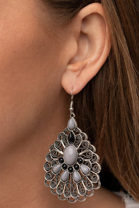 Peacock Prance - Silver Fan Style Earrings