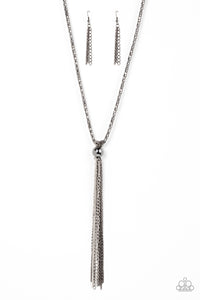 Metallic MESH-Up - Gunmetal Mesh Chain Tassel Necklace