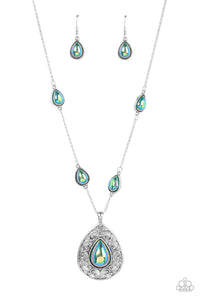 Magical Masquerade - Green Iridescent Teardrop Necklace