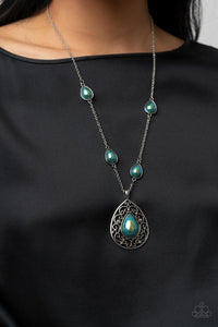 Magical Masquerade - Green Iridescent Teardrop Necklace