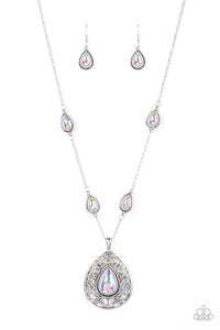 Magical Masquerade - Silver Iridescent Teardrop Necklace