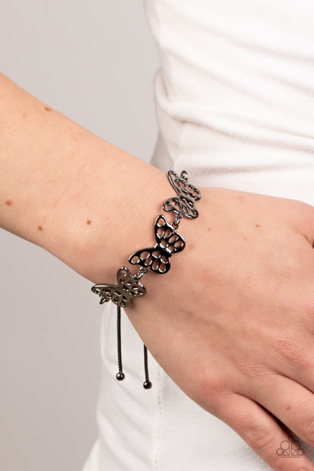 Put a WING on It - Gunmetal Butterfly Lariot Bracelet