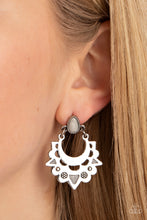 Load image into Gallery viewer, Earthy Zeal - White &amp; Silver Scalloped Post Back Earrings
