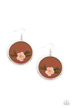 Load image into Gallery viewer, Prairie Patchwork - Brown Leather Pink Floral Earrings
