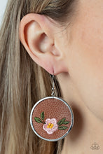 Load image into Gallery viewer, Prairie Patchwork - Brown Leather Pink Floral Earrings
