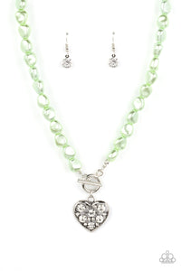 Color Me Smitten -  Pearly Beaded Necklace with Glitty Heart Pendant