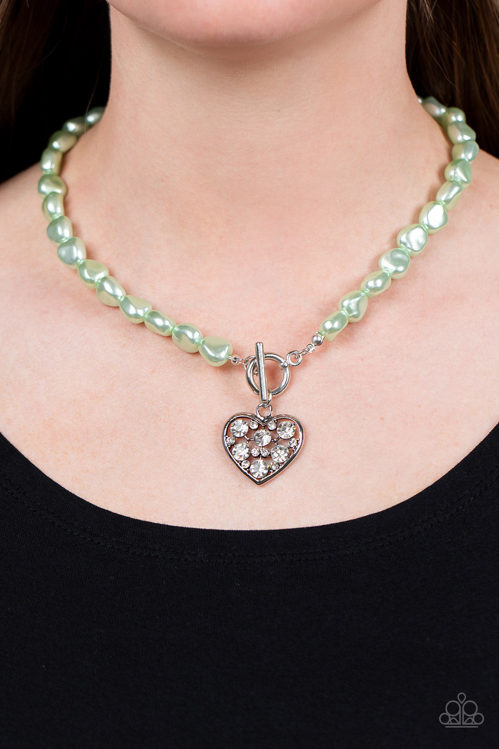 Color Me Smitten -  Pearly Beaded Necklace with Glitty Heart Pendant