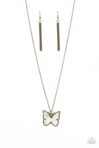 Gives Me Butterflies - Brass Frosted Butterfly Necklace