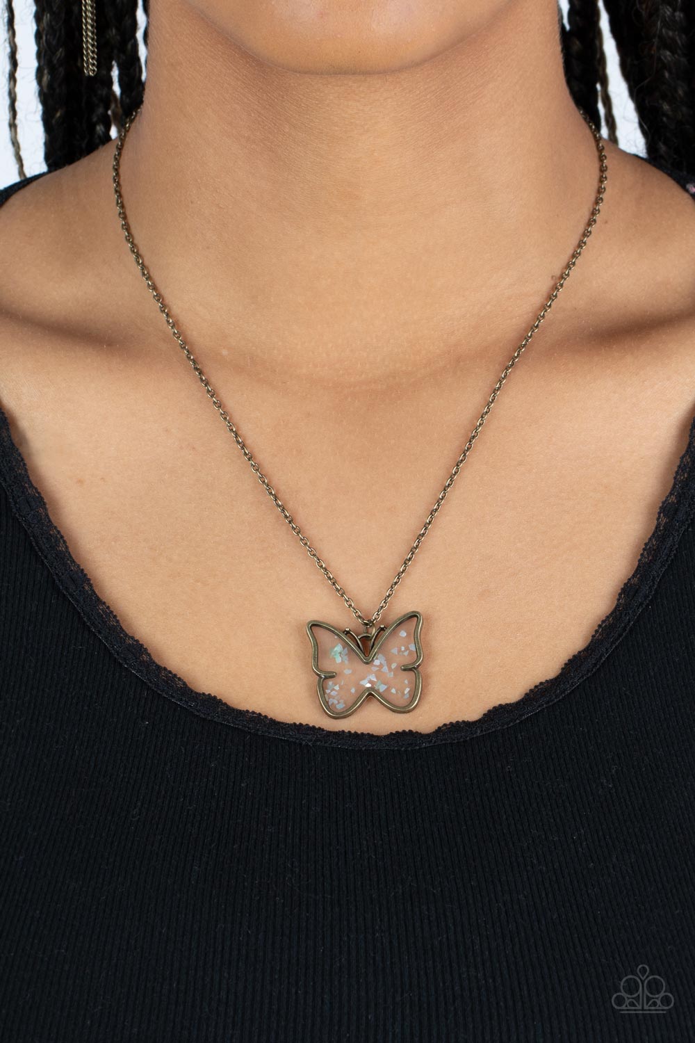 Gives Me Butterflies - Brass Frosted Butterfly Necklace