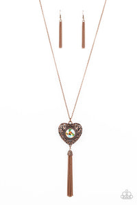 Prismatic Passion - Copper Filigree Heart Pendant Necklace