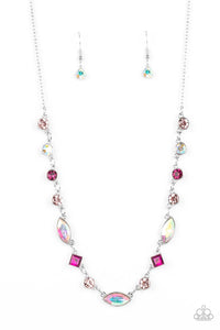 Irresistible HEIR-idescence - Pink and Iridescent Rhinestone Necklace