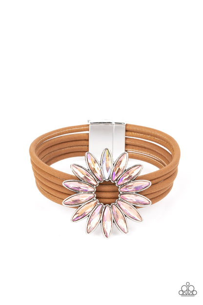 Astral Adventure - Yellow or Orange Rhinestone & Leather Bracelet