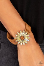 Load image into Gallery viewer, Astral Adventure - Yellow or Orange Rhinestone &amp; Leather Bracelet
