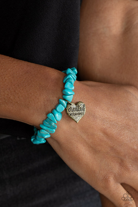 Stony-Hearted - Turquoise Stone Bead Bracelet with Brass Charm