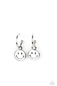 Subtle Smile - White Smiley-Face Post Back Earrings