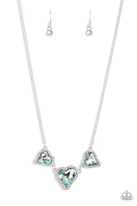 State of the HEART - Light Blue Rhinestone Triple-Heart Necklace