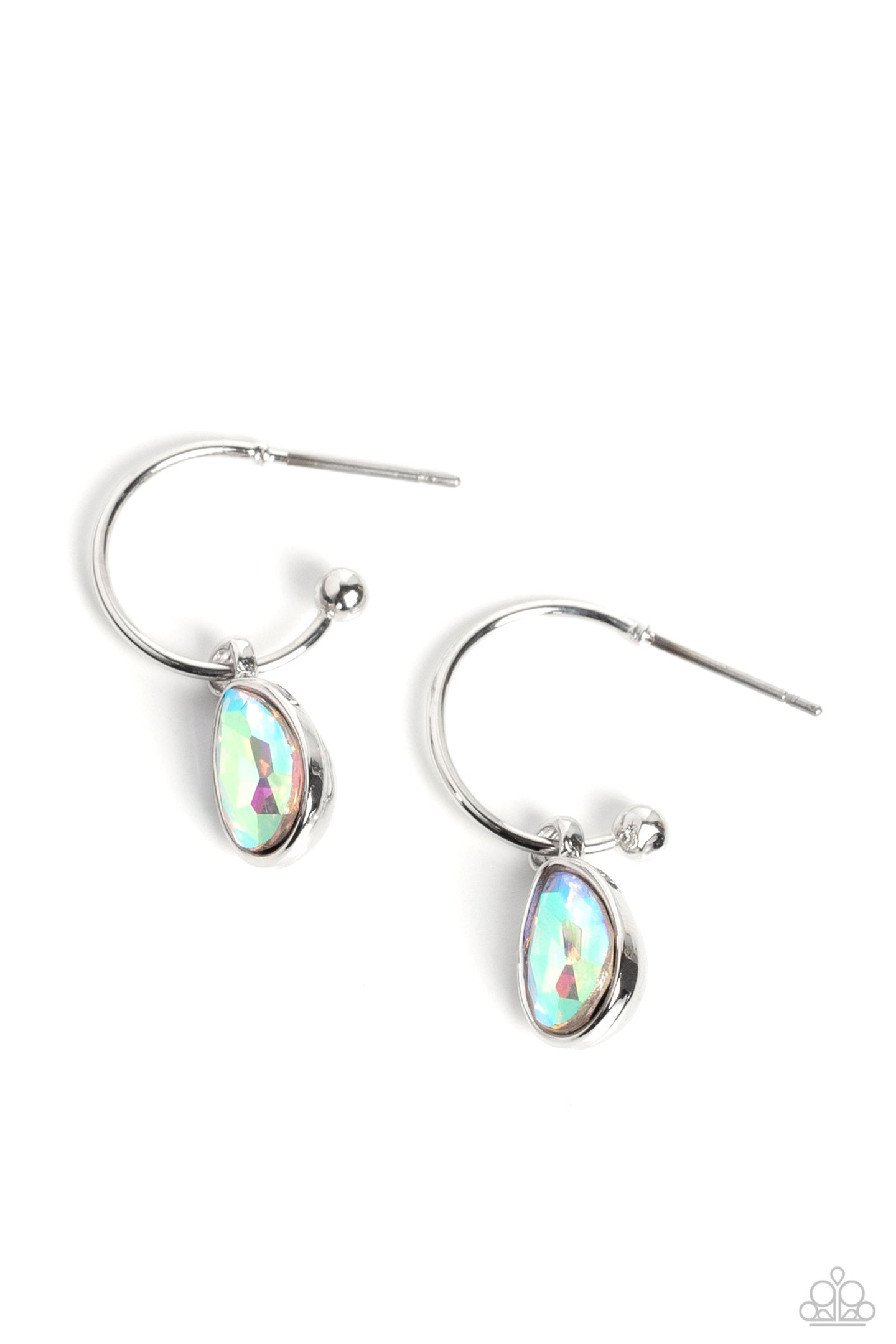 Teardrop Tassel - Iridescent Silver Hoop Earring