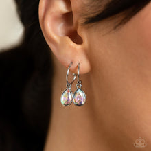 Load image into Gallery viewer, Teardrop Tassel - Iridescent Silver Hoop Earring
