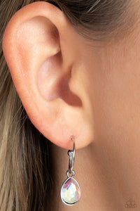 Teardrop Tassel - Iridescent Silver Hoop Earring