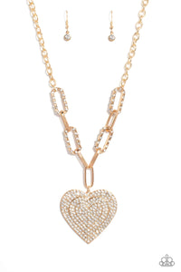 Roadside Romance - Gold Rhinestone Coated Heart Pendant Necklace