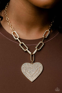 Roadside Romance - Gold Rhinestone Coated Heart Pendant Necklace