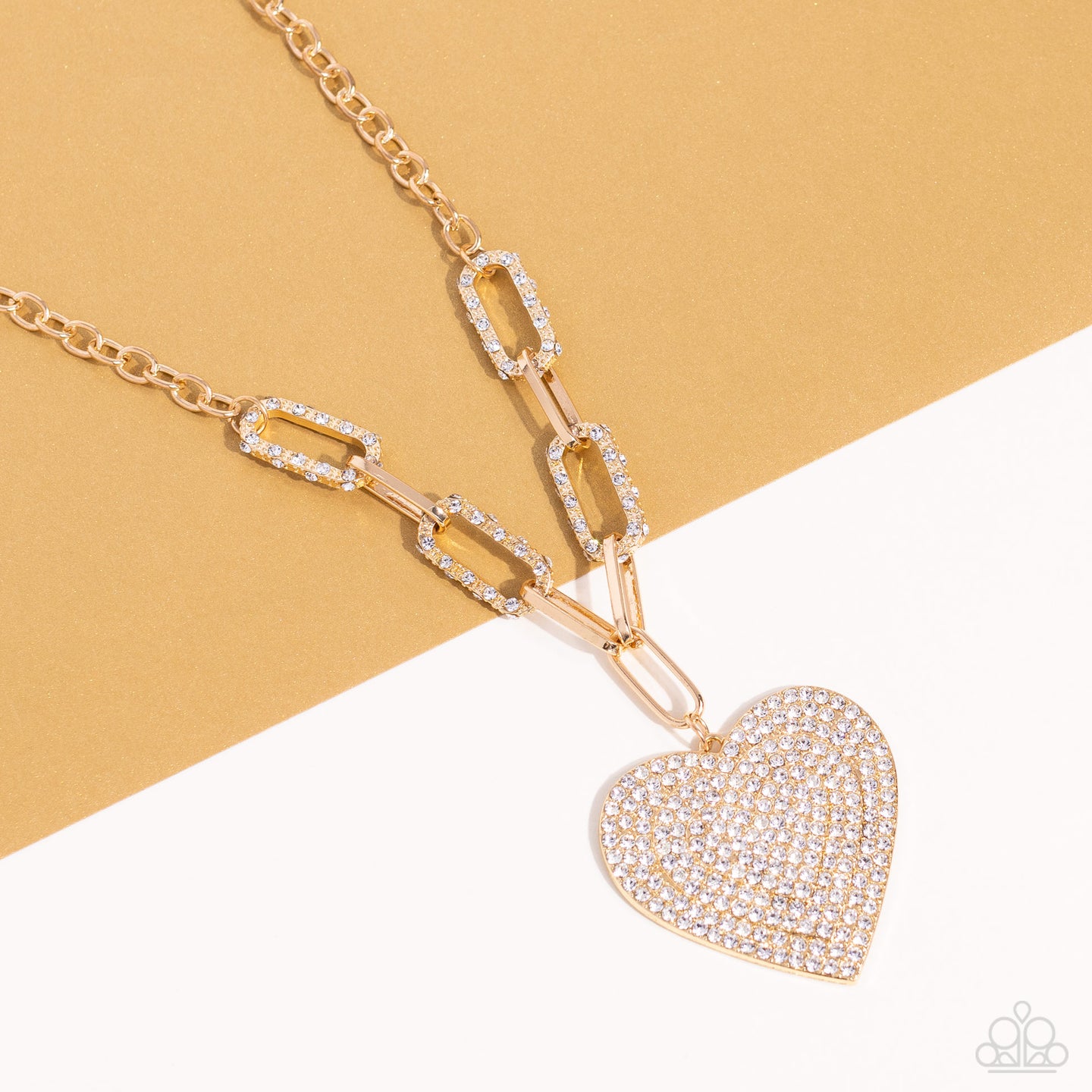 Roadside Romance - Gold Rhinestone Coated Heart Pendant Necklace