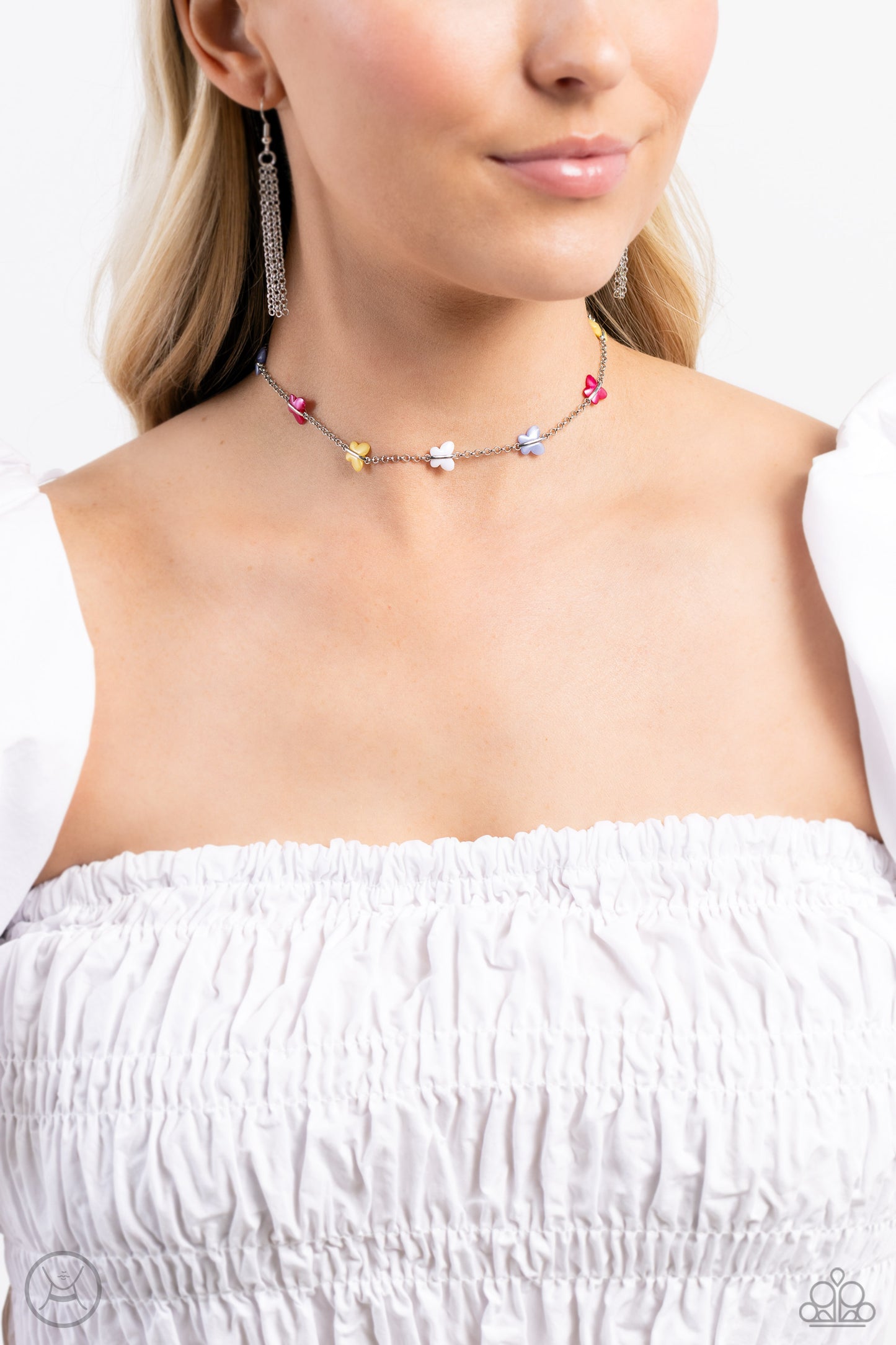 FLYING in Wait - Multi Colored Butterfly Choker Necklace