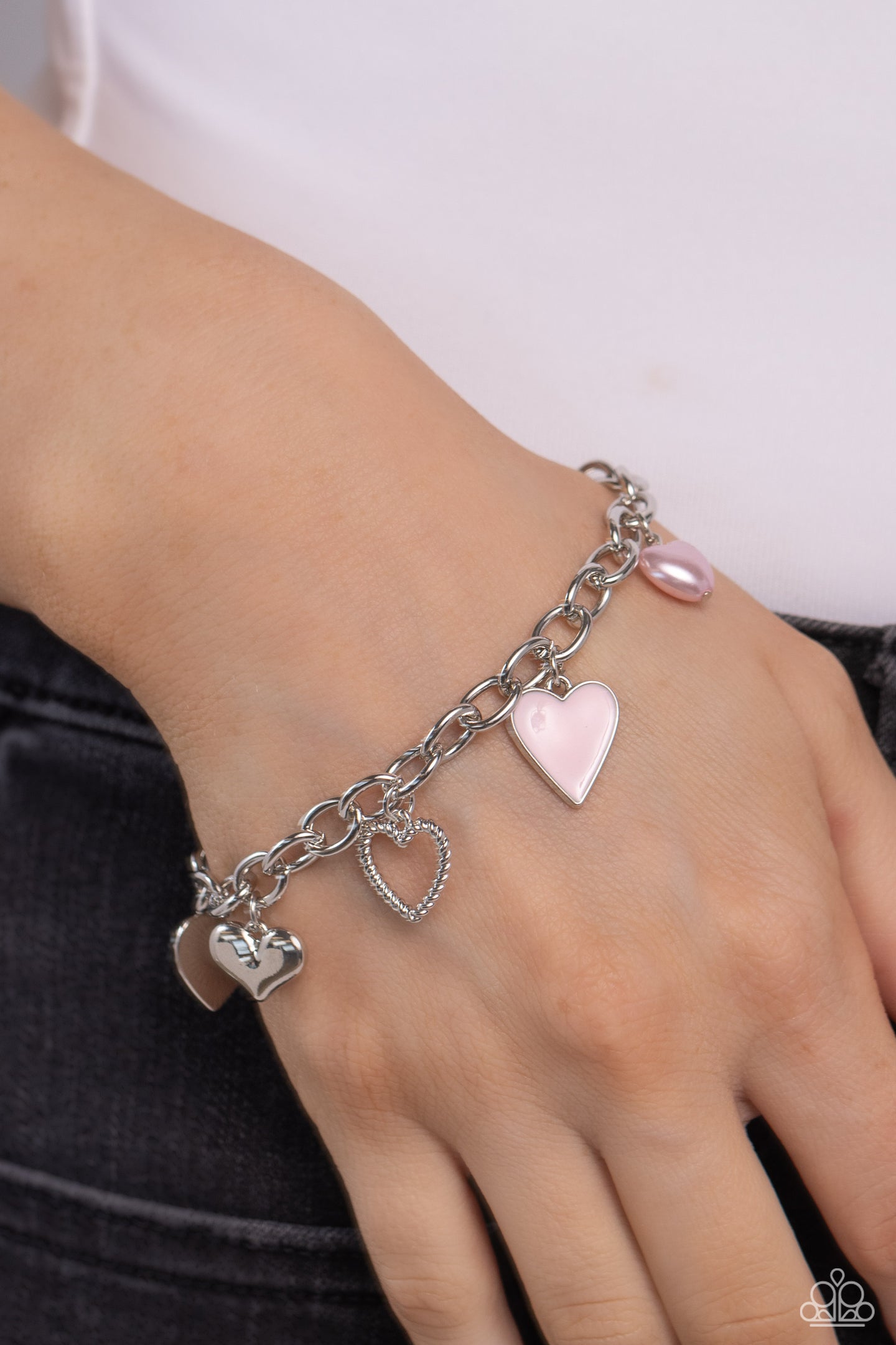 Diverse Dalliance - Pink Heart Charm Bracelet