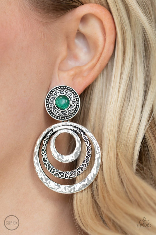 Bare Your Soul Green Clip-On Earrng