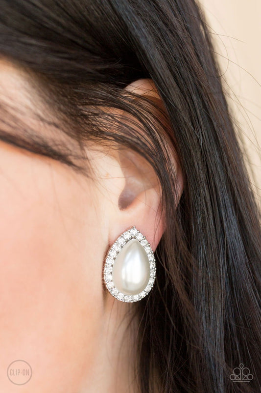 Old Hollywood Opulence White Clip-On Earring
