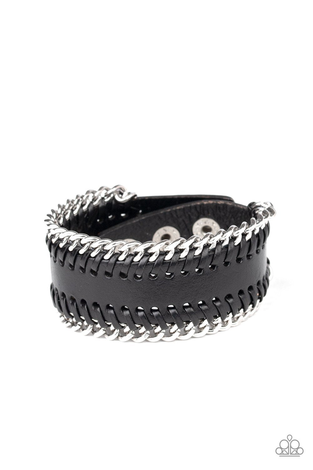 Got Grit? - Black Leather Trimmed in Silver Chain Men's Bracelet